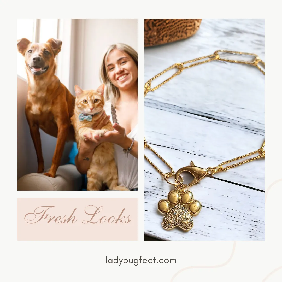 Gold Dog/Cat Paw Paperclip Chain Bracelet