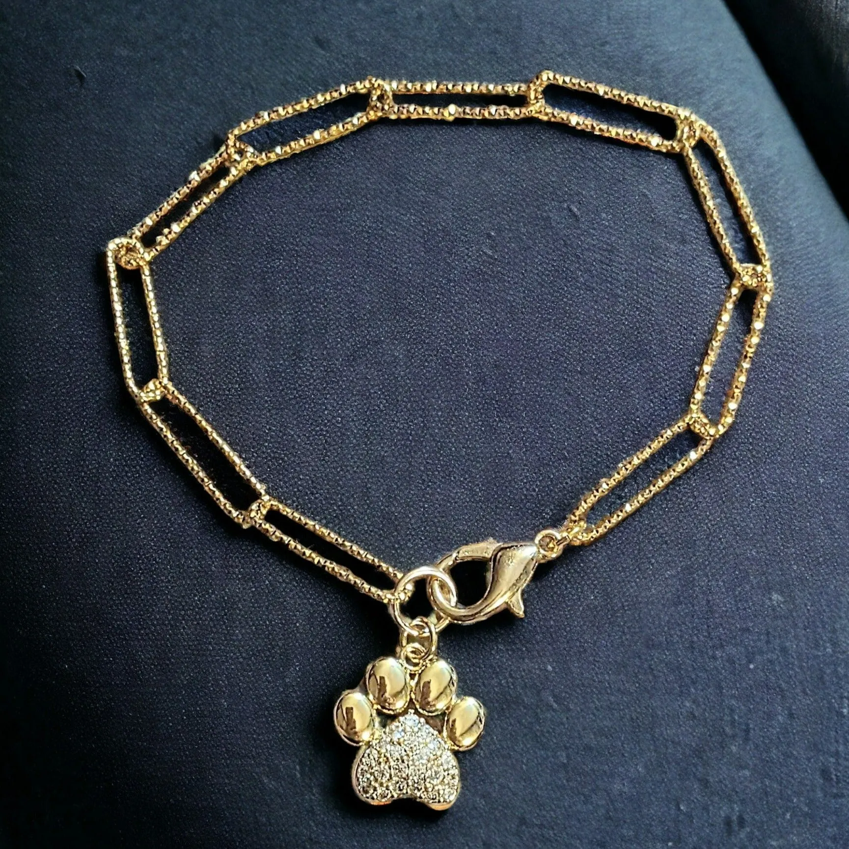 Gold Dog/Cat Paw Paperclip Chain Bracelet