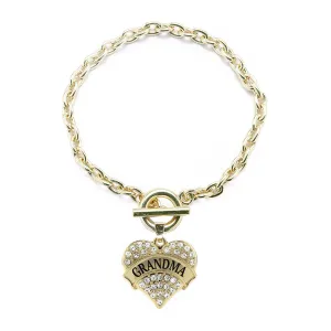 Gold Grandma Pave Heart Charm Toggle Bracelet