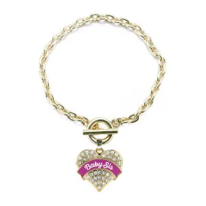 Gold Magenta Baby Sister Pave Heart Charm Toggle Bracelet