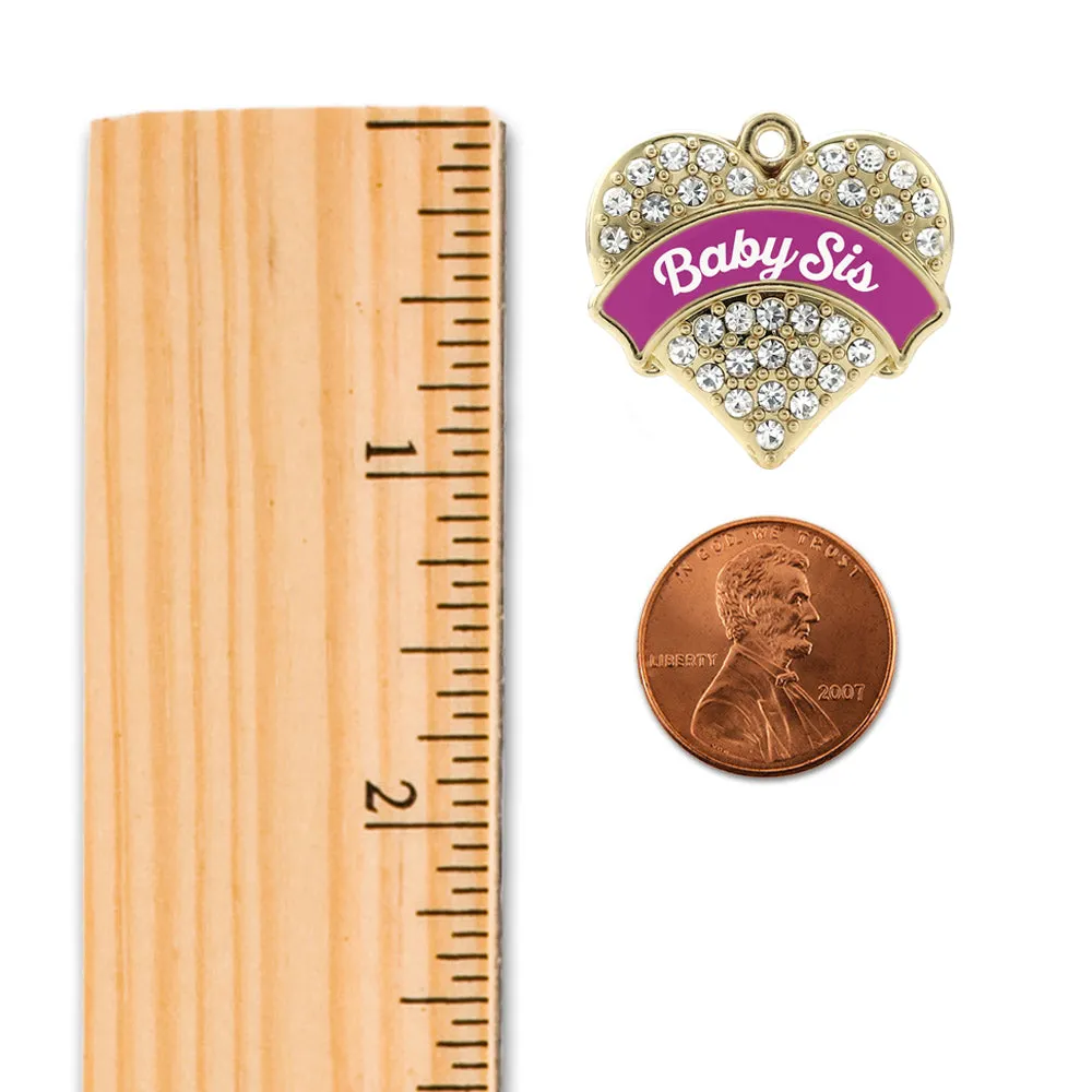 Gold Magenta Baby Sister Pave Heart Charm Toggle Bracelet