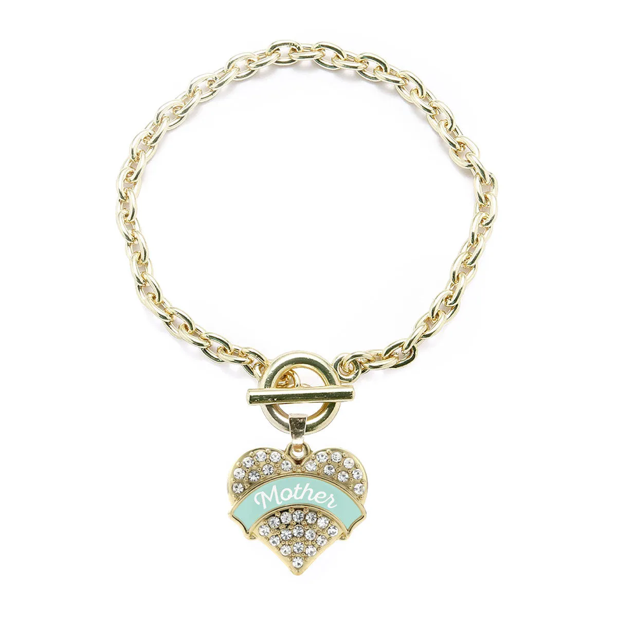 Gold Mint Mother Pave Heart Charm Toggle Bracelet