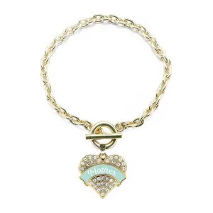 Gold Mint Mother Pave Heart Charm Toggle Bracelet