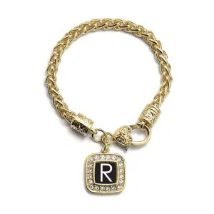 Gold My Initials - Letter R Square Charm Braided Bracelet