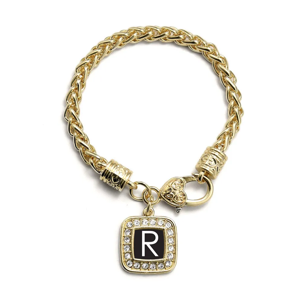 Gold My Initials - Letter R Square Charm Braided Bracelet
