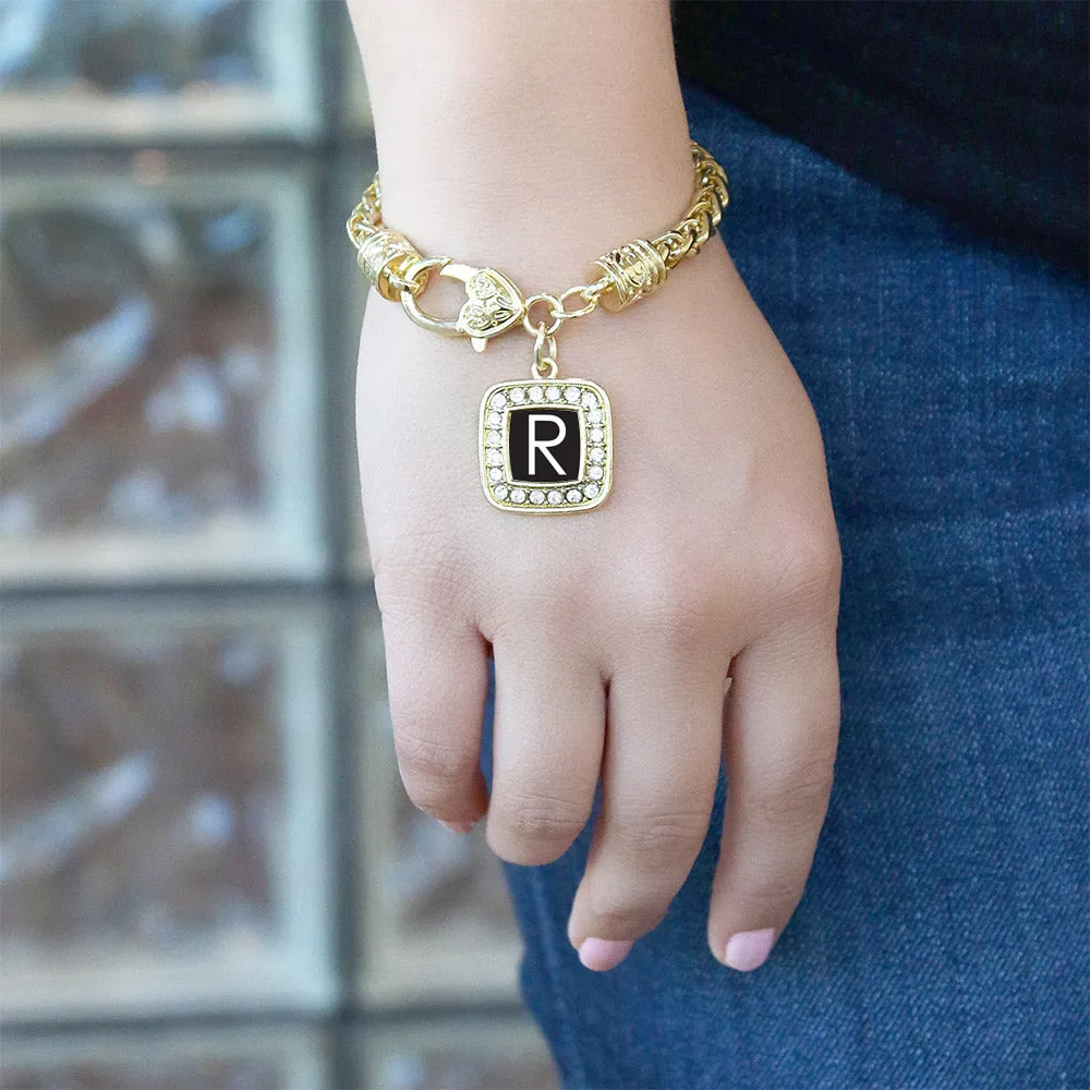 Gold My Initials - Letter R Square Charm Braided Bracelet