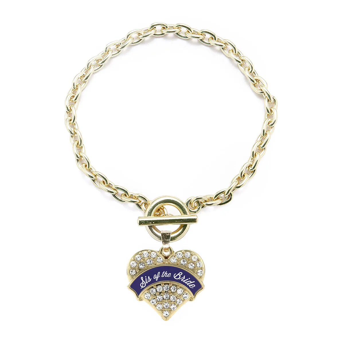 Gold Navy Blue Sis of the Bride Pave Heart Charm Toggle Bracelet
