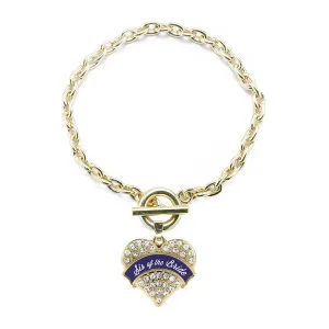 Gold Navy Blue Sis of the Bride Pave Heart Charm Toggle Bracelet