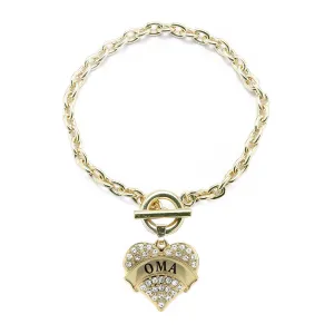 Gold Oma Pave Heart Charm Toggle Bracelet