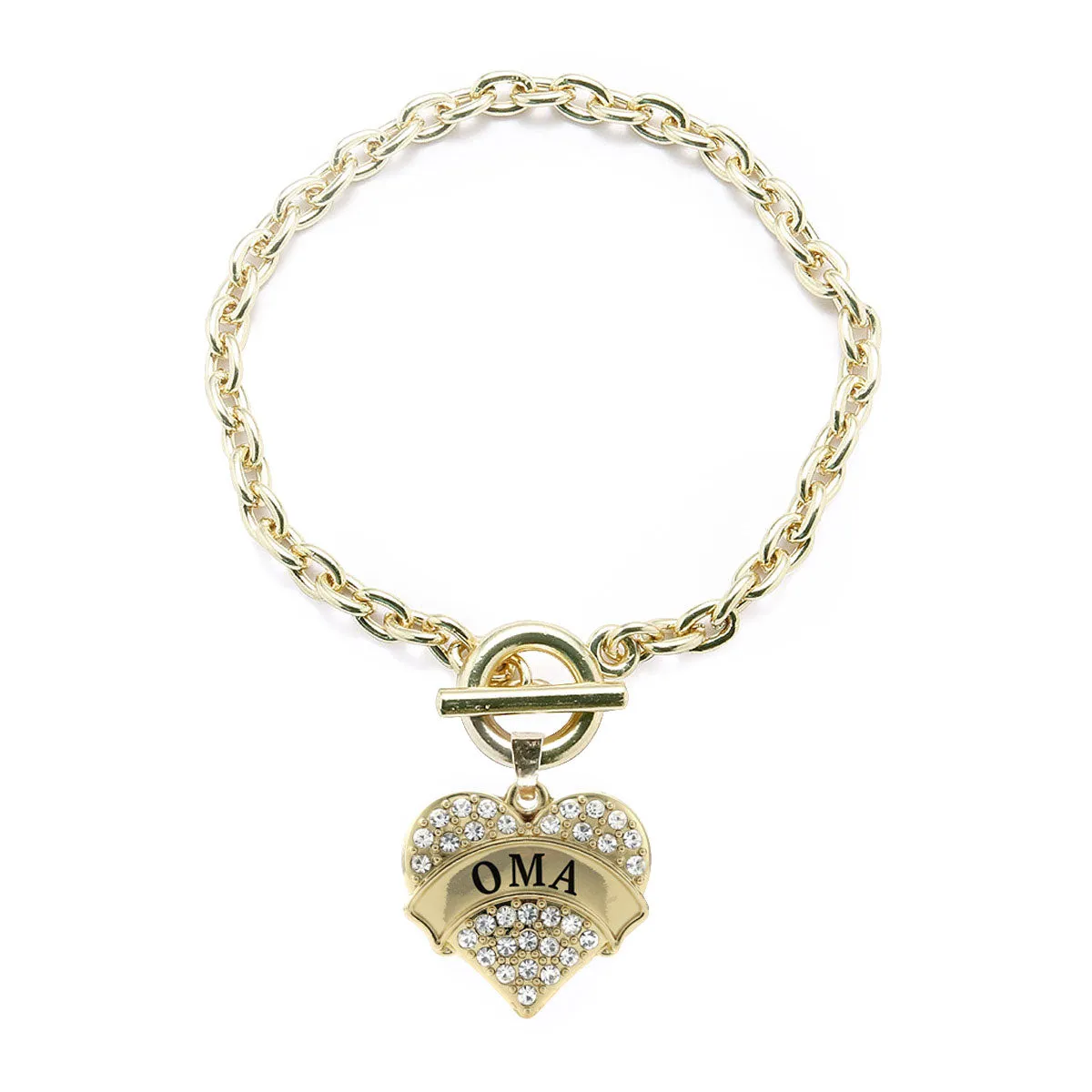 Gold Oma Pave Heart Charm Toggle Bracelet