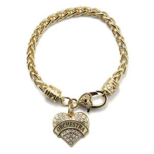 Gold Orchestra Pave Heart Charm Braided Bracelet