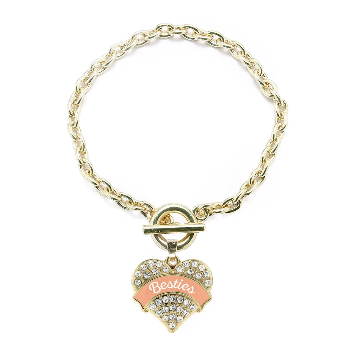 Gold Peach Besties Pave Heart Charm Toggle Bracelet