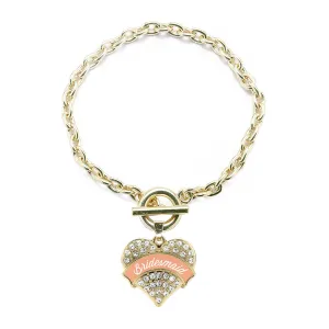Gold Peach Bridesmaid Pave Heart Charm Toggle Bracelet