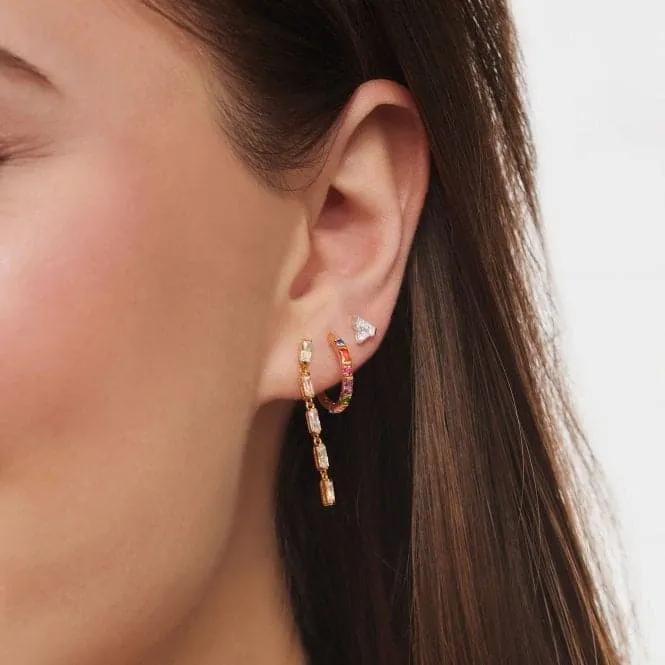 Gold Plated Zirconia White Stones Single Earring H2184-414-14