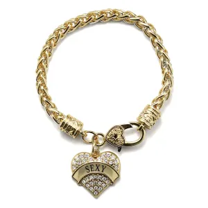 Gold Sexy Pave Heart Charm Braided Bracelet
