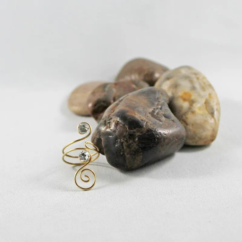 Gold Wire Wrapped Clear Crystal Ring