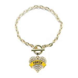 Gold Yellow Fighter Pave Heart Charm Toggle Bracelet