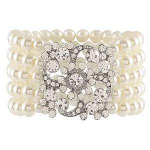 Great Gatsby 1920's Flapper Faux Pearl Bracelet - Silver (Style 2)