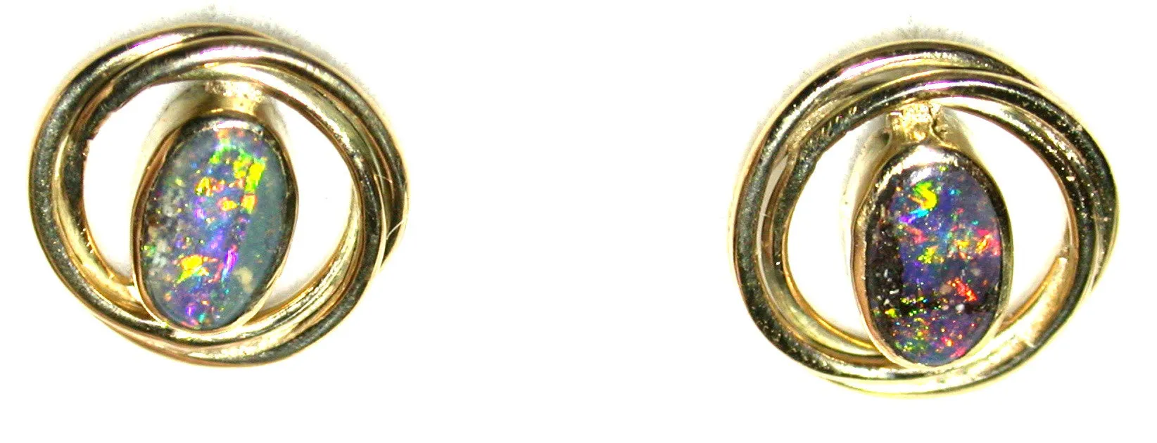 Green multi coloured solid boulder opal stud earrings