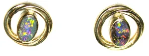 Green multi coloured solid boulder opal stud earrings