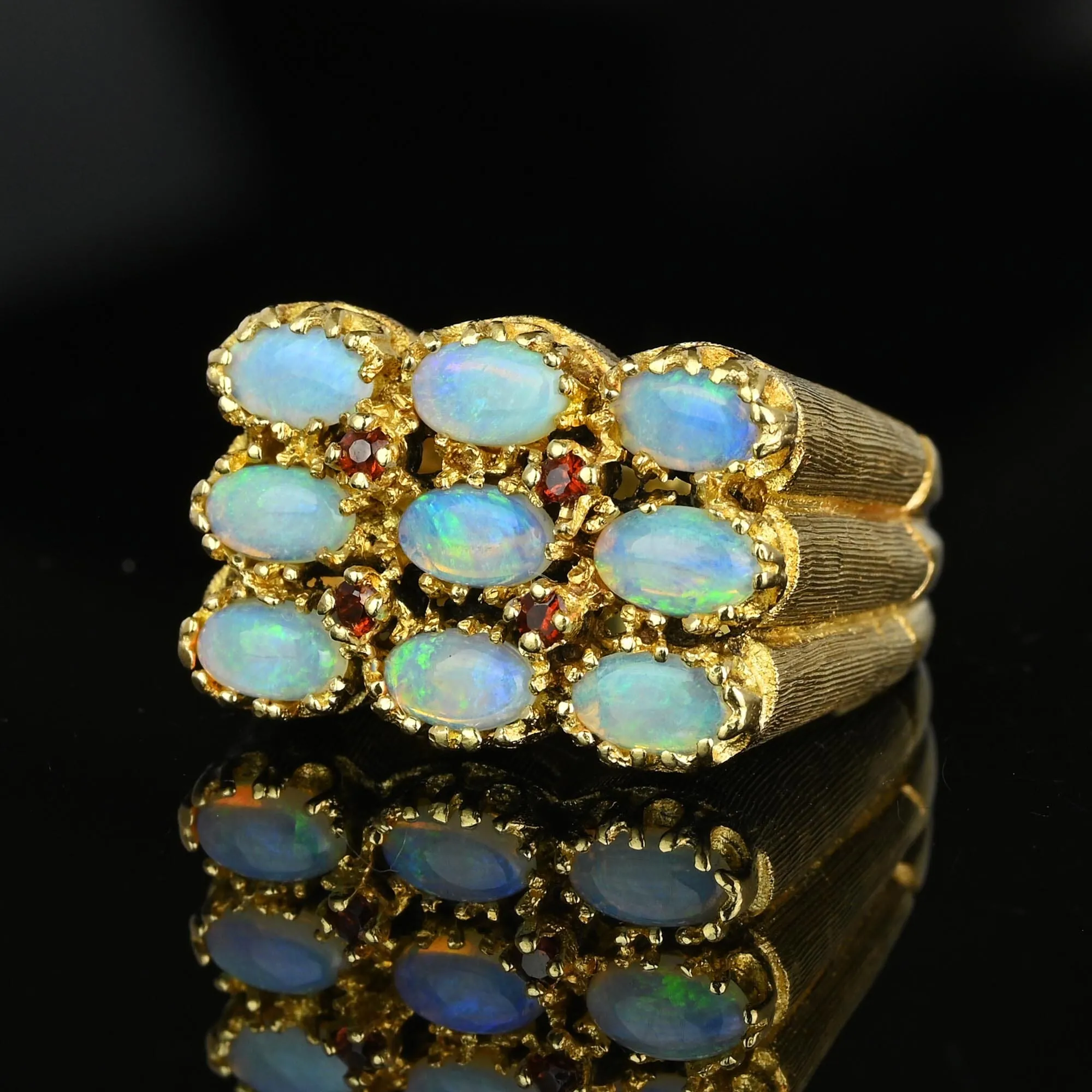 Heavy 14K Gold Ruby Accent Opal Cocktail Ring