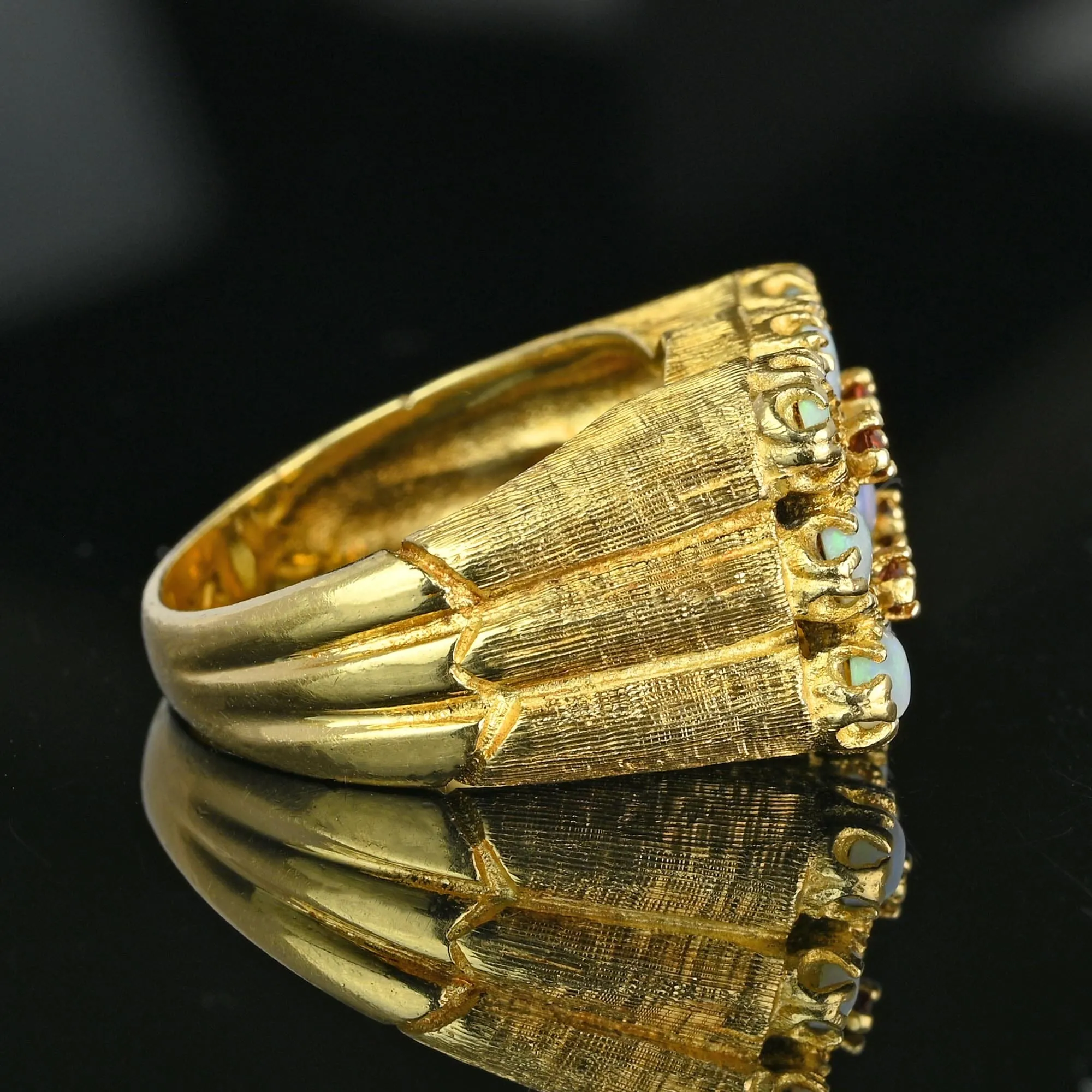 Heavy 14K Gold Ruby Accent Opal Cocktail Ring