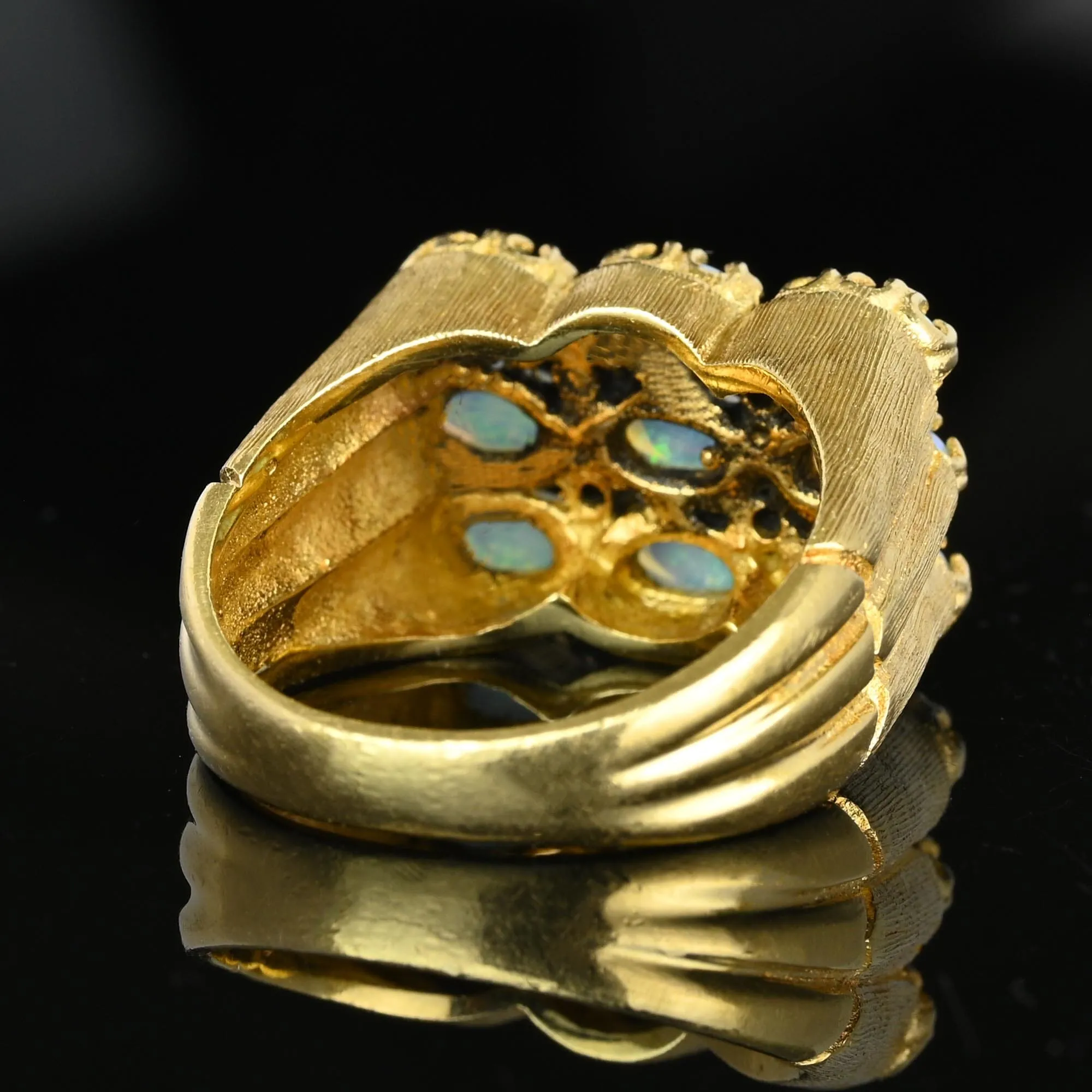 Heavy 14K Gold Ruby Accent Opal Cocktail Ring