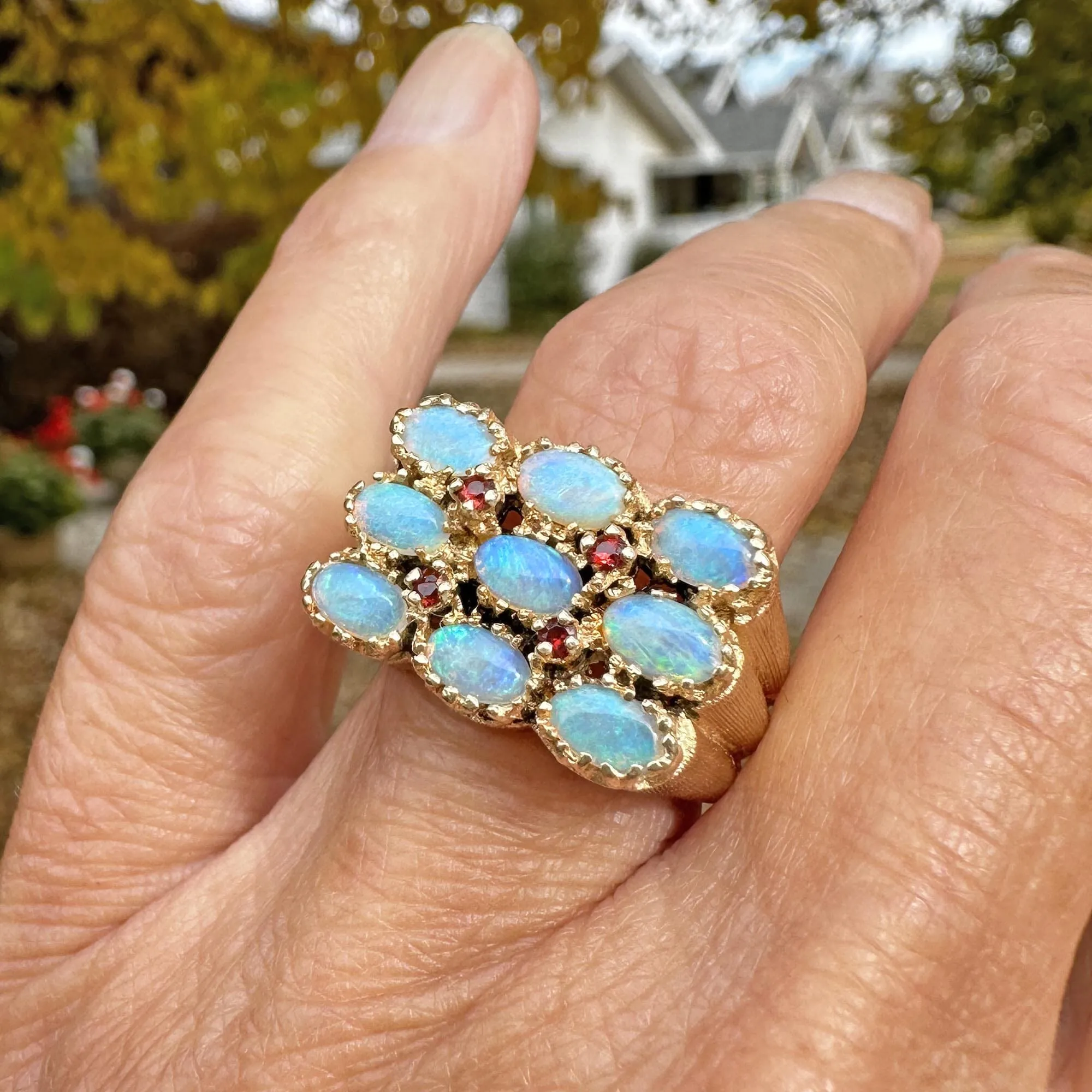 Heavy 14K Gold Ruby Accent Opal Cocktail Ring