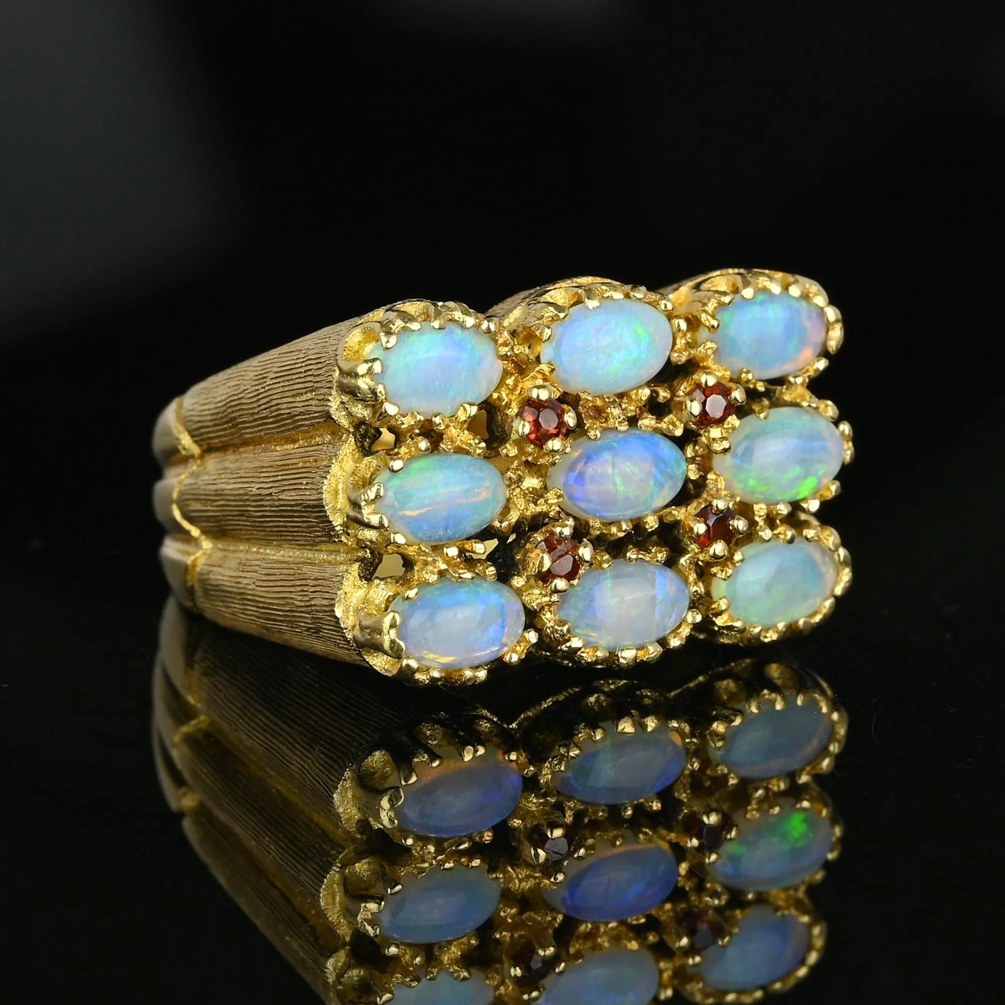Heavy 14K Gold Ruby Accent Opal Cocktail Ring