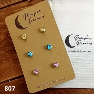 Hypoallergenic Stainless Steel CZ & Opalite Earring Set 3 Pairs Silver Colour 807