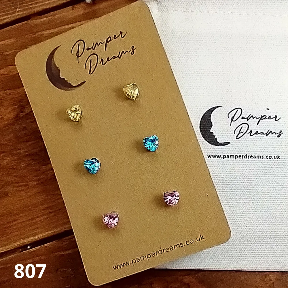 Hypoallergenic Stainless Steel CZ & Opalite Earring Set 3 Pairs Silver Colour 807