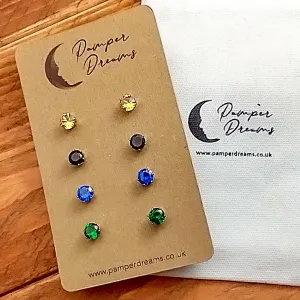 Hypoallergenic Stainless Steel CZ Earring Set 4 Pairs Silver Colour -  670