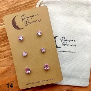 Hypoallergenic Stainless Steel Hearts Stars & Teardrops CZ Earring Set 3 Pairs Silver Colour 14