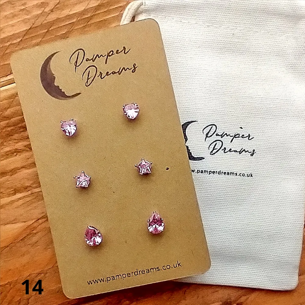 Hypoallergenic Stainless Steel Hearts Stars & Teardrops CZ Earring Set 3 Pairs Silver Colour 14