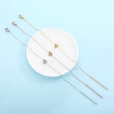 Inlaid Zircon Heart Necklace, Bracelet and Stud Earrings Jewelry Set