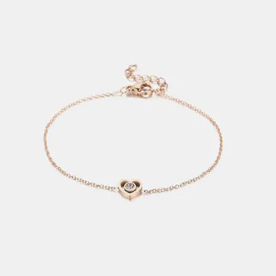 Inlaid Zircon Heart Necklace, Bracelet and Stud Earrings Jewelry Set
