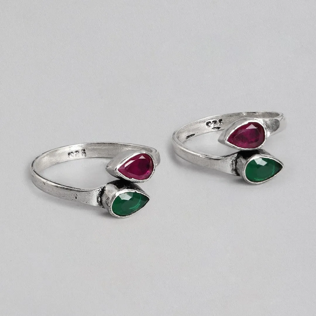 Jeweled Harmony Silver-Plated 925 Sterling Silver Toe Ring