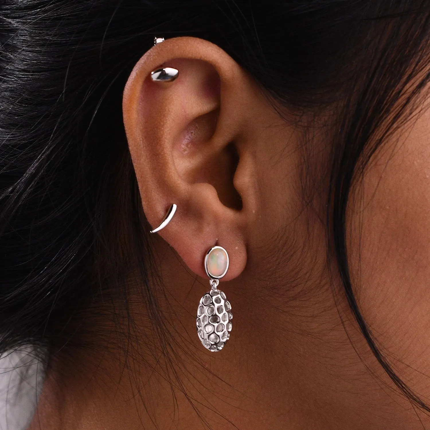Lattice Pebble Drop Earrings with Ethiopian Opal