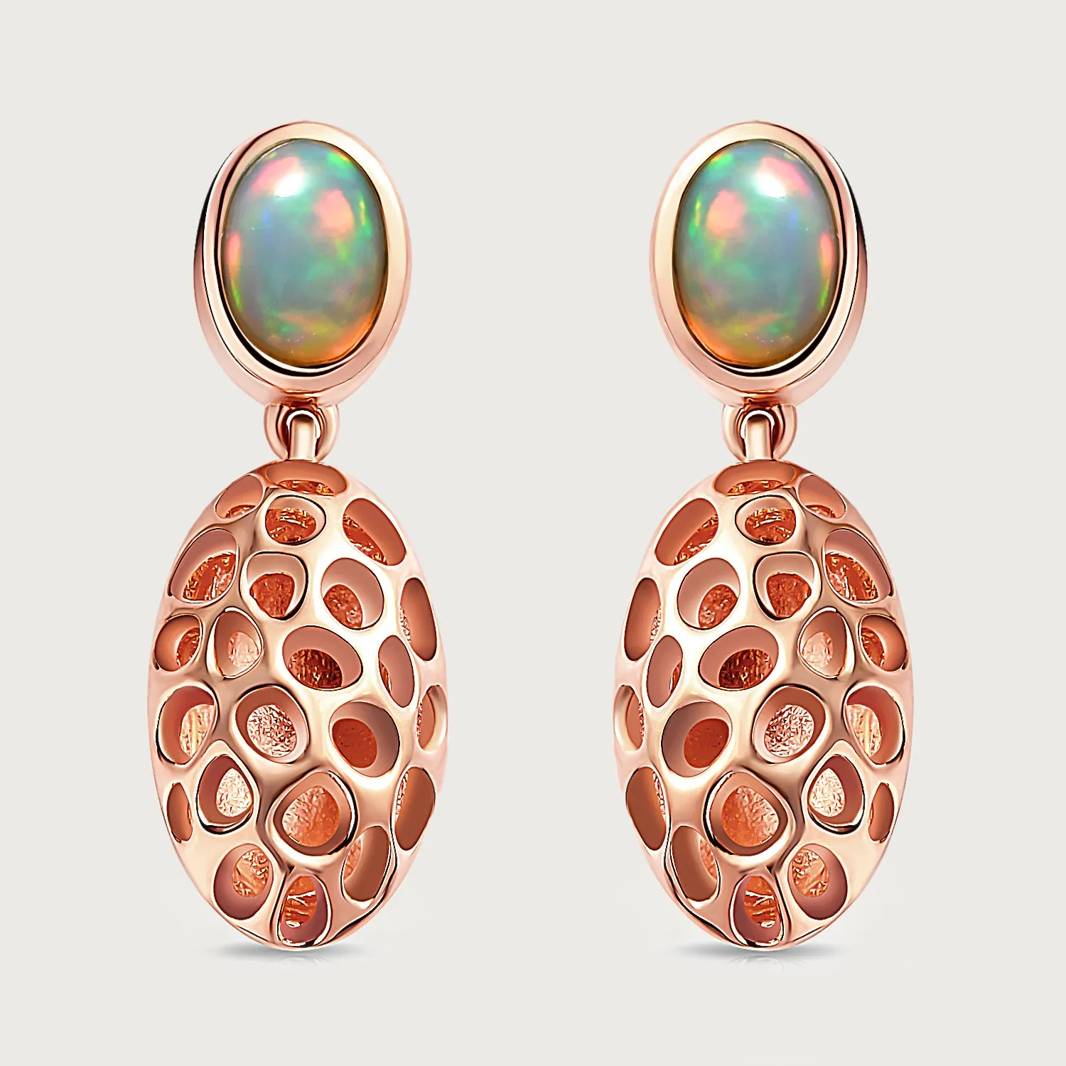 Lattice Pebble Drop Earrings with Ethiopian Opal