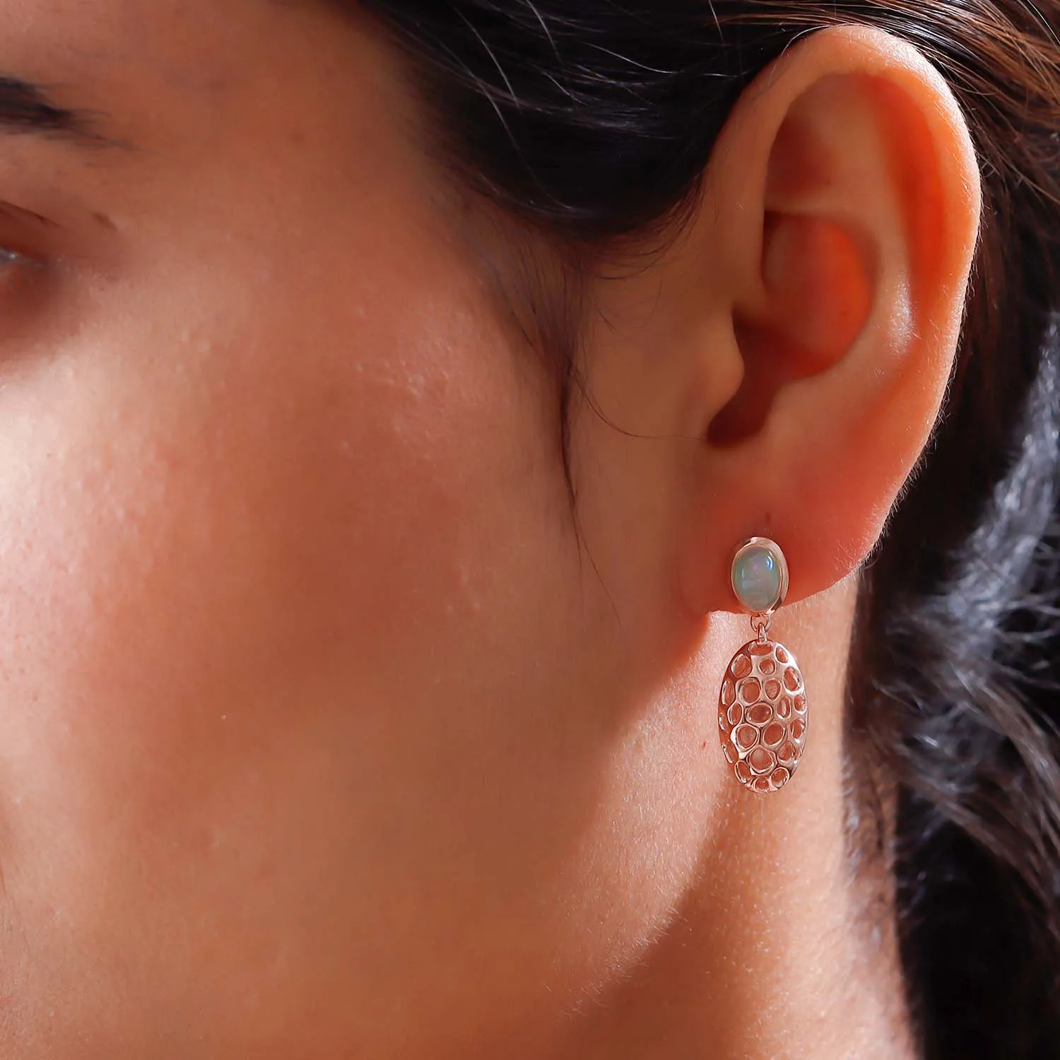 Lattice Pebble Drop Earrings with Ethiopian Opal