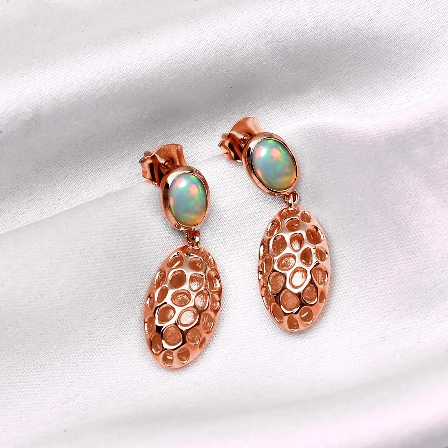 Lattice Pebble Drop Earrings with Ethiopian Opal