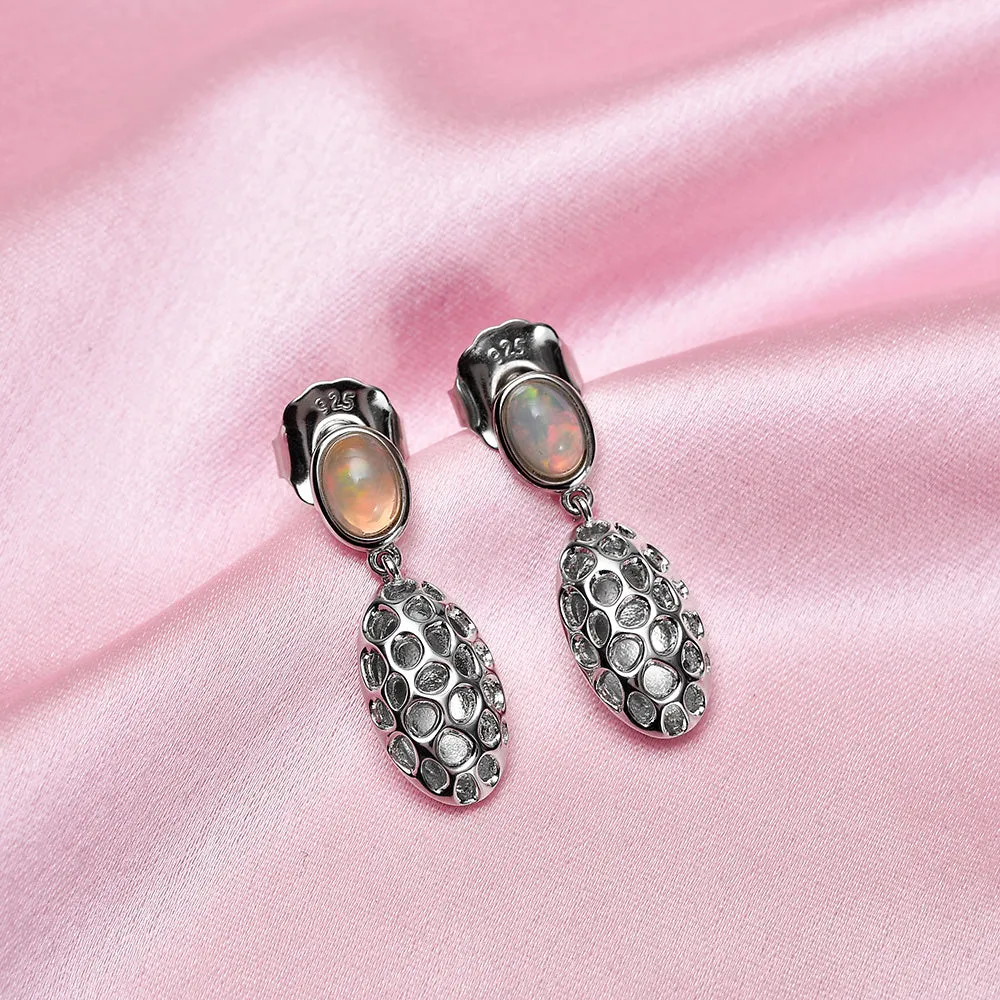 Lattice Pebble Drop Earrings with Ethiopian Opal