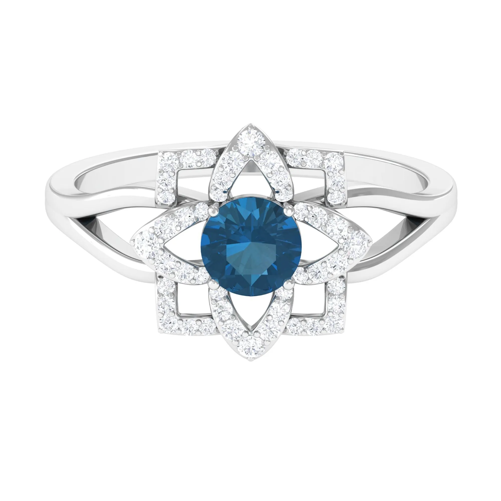 London Blue Topaz and Diamond Flower Engagement Ring