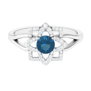 London Blue Topaz and Diamond Flower Engagement Ring