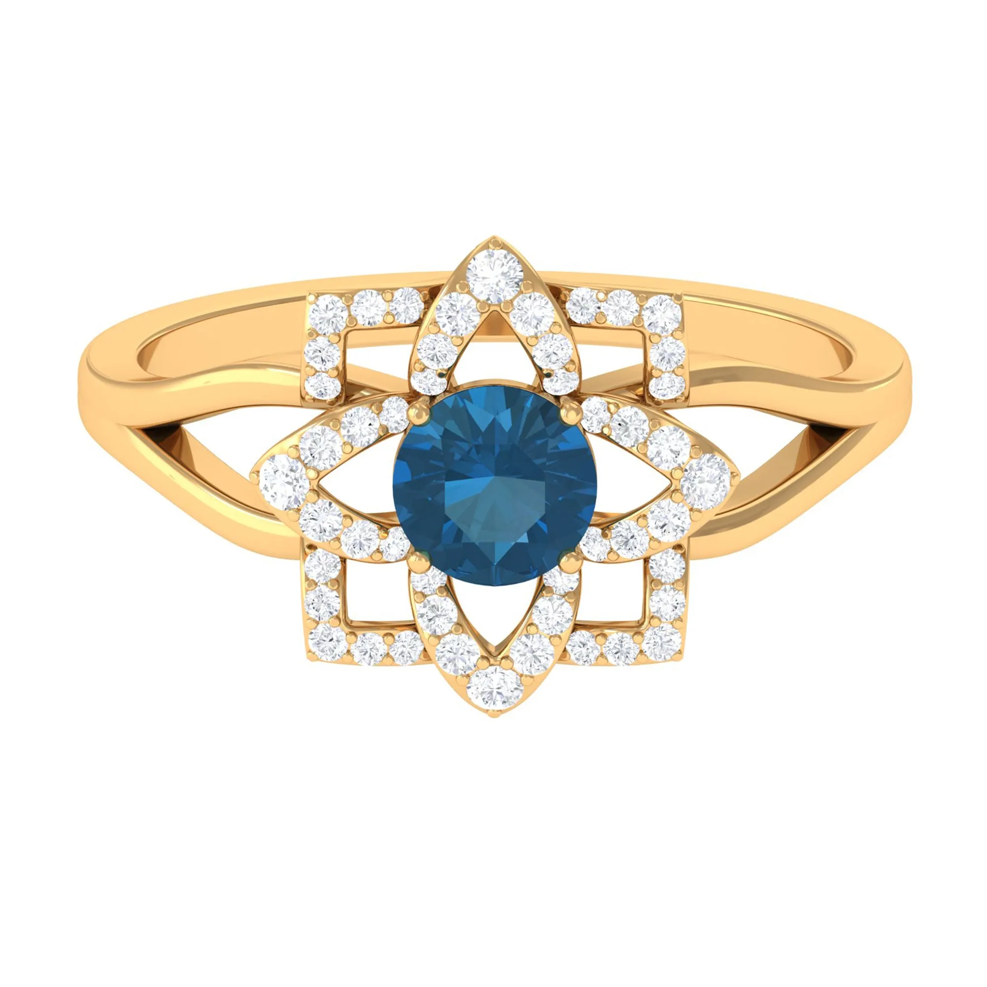 London Blue Topaz and Diamond Flower Engagement Ring