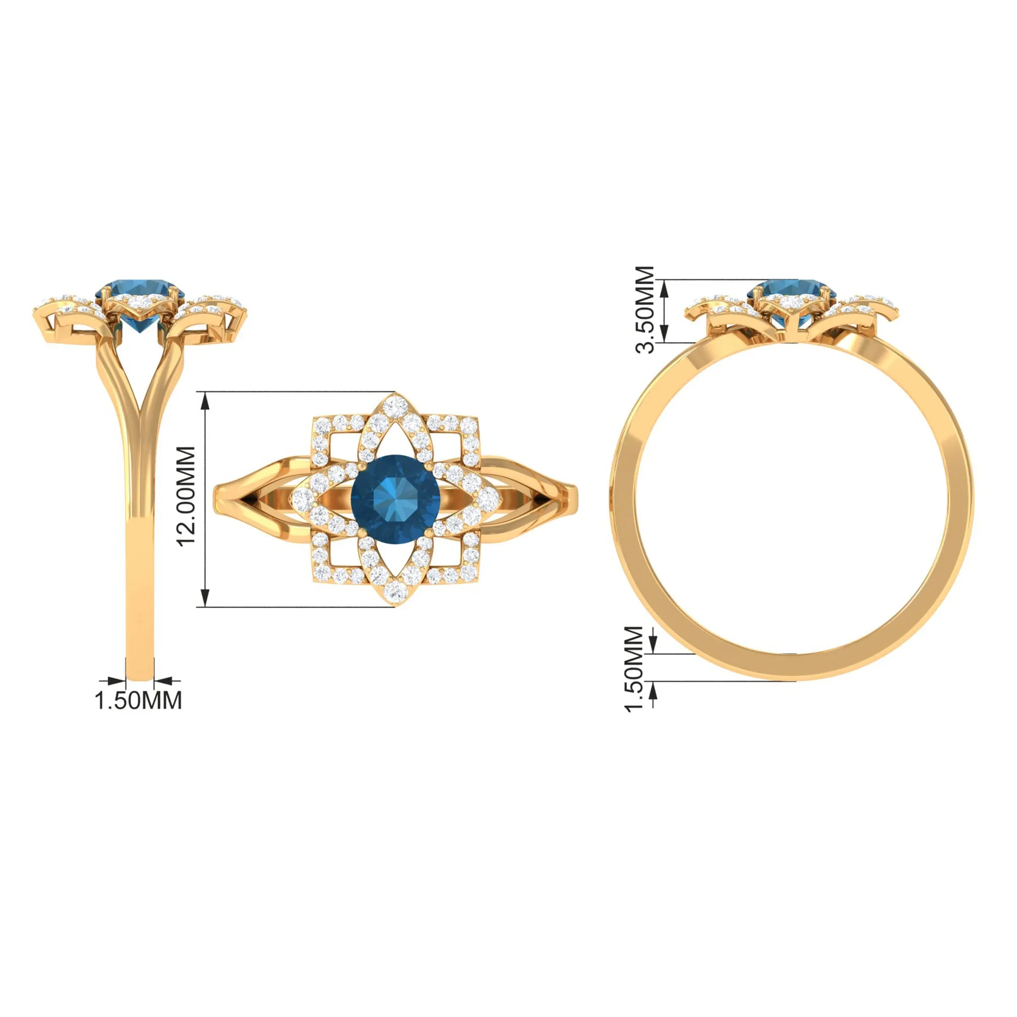 London Blue Topaz and Diamond Flower Engagement Ring