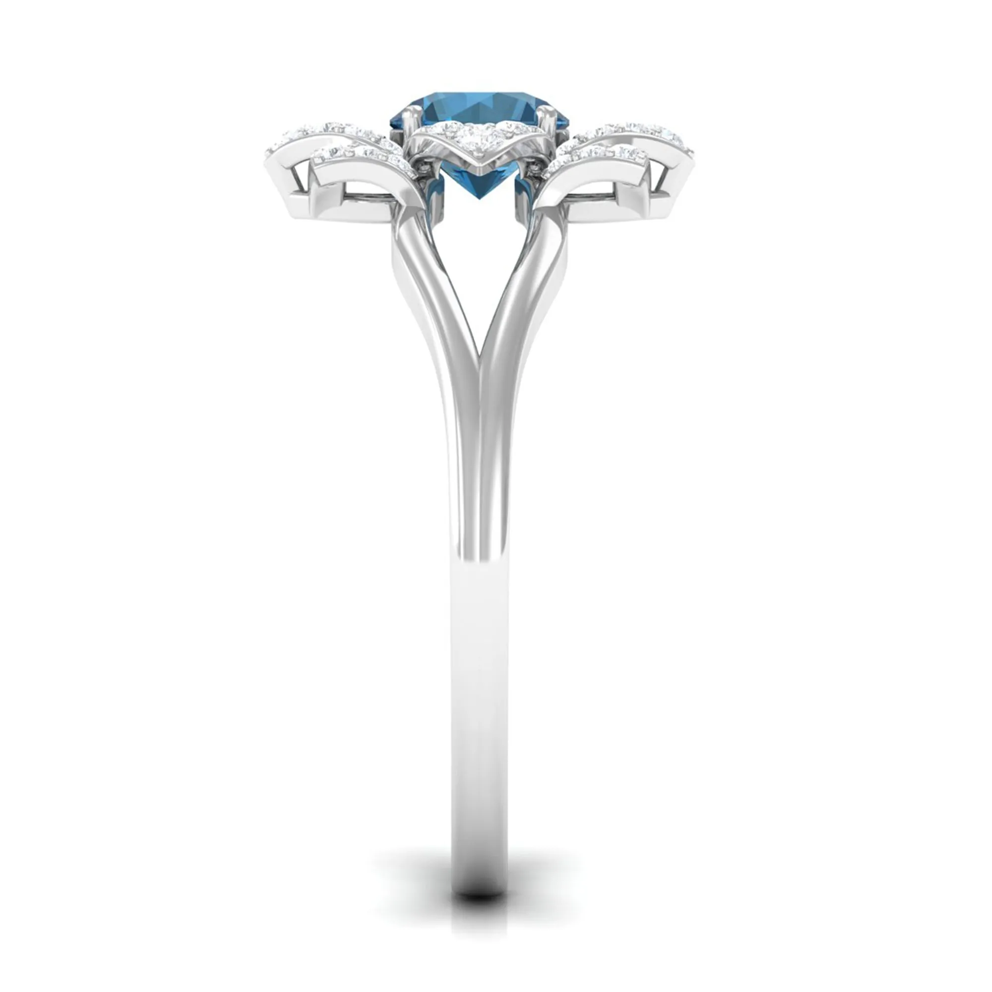 London Blue Topaz and Diamond Flower Engagement Ring
