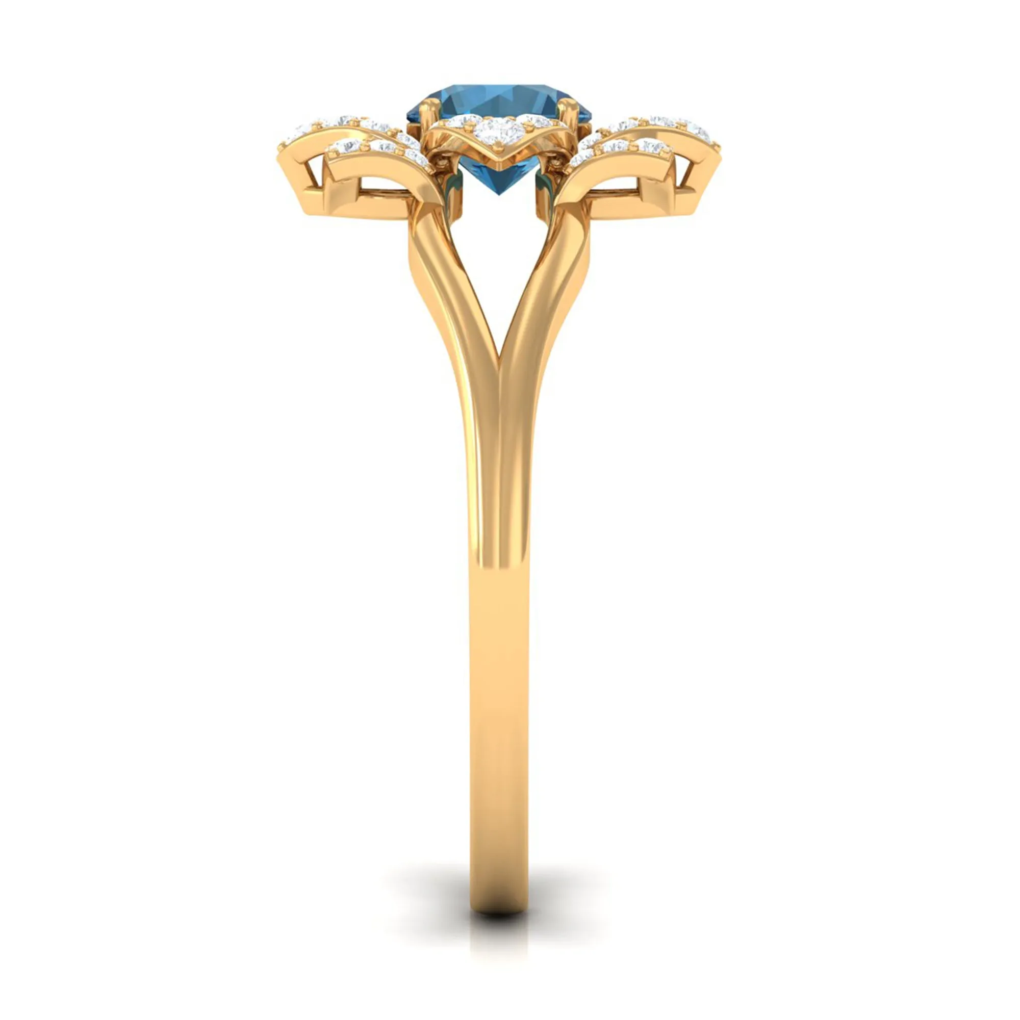 London Blue Topaz and Diamond Flower Engagement Ring