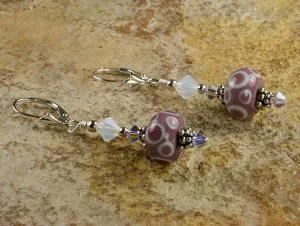 Mauve Pink Lampwork Bead Earrings