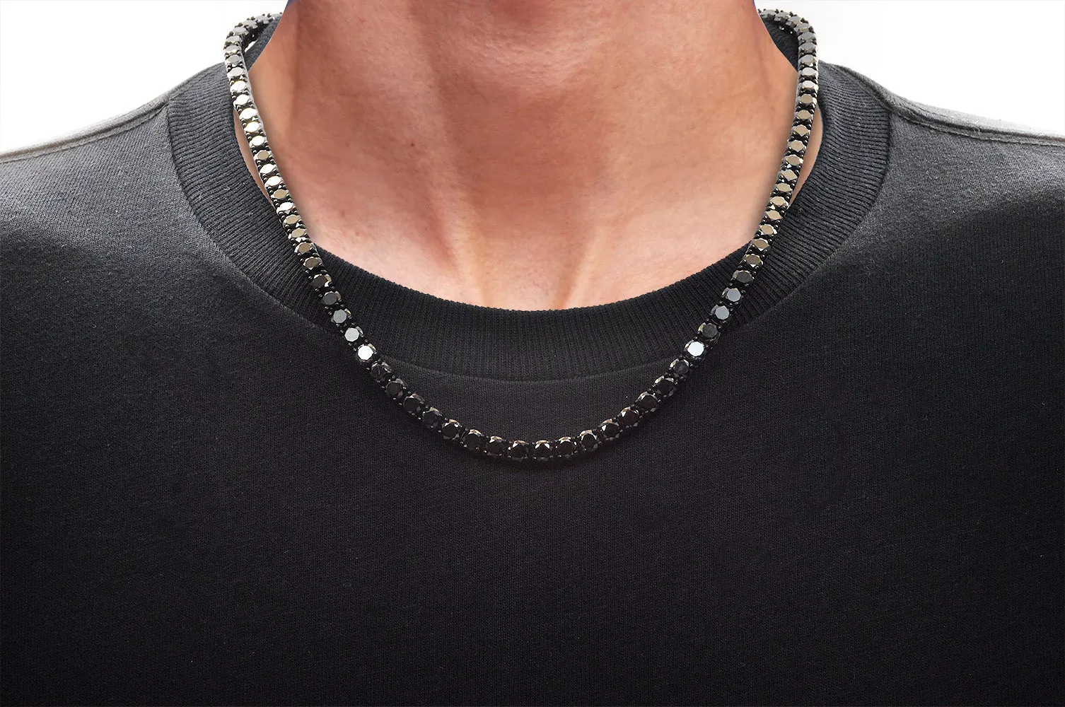 Mens Black Stainless Steel 5mm Black Cubic Zirconia Tennis Bracelet And Necklace Set
